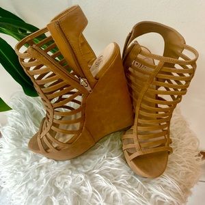 Tan High Heel Wedges NEW. Delicious Euphony